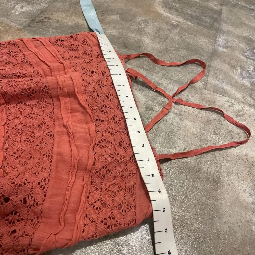 free people cross back flowy tiered coral crochet dress size medium - Picture 3 of 6